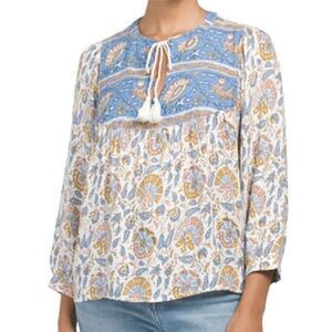 Lucky Brand | Evelyn Peasant Blouse Tie Neck Tassels NWT
